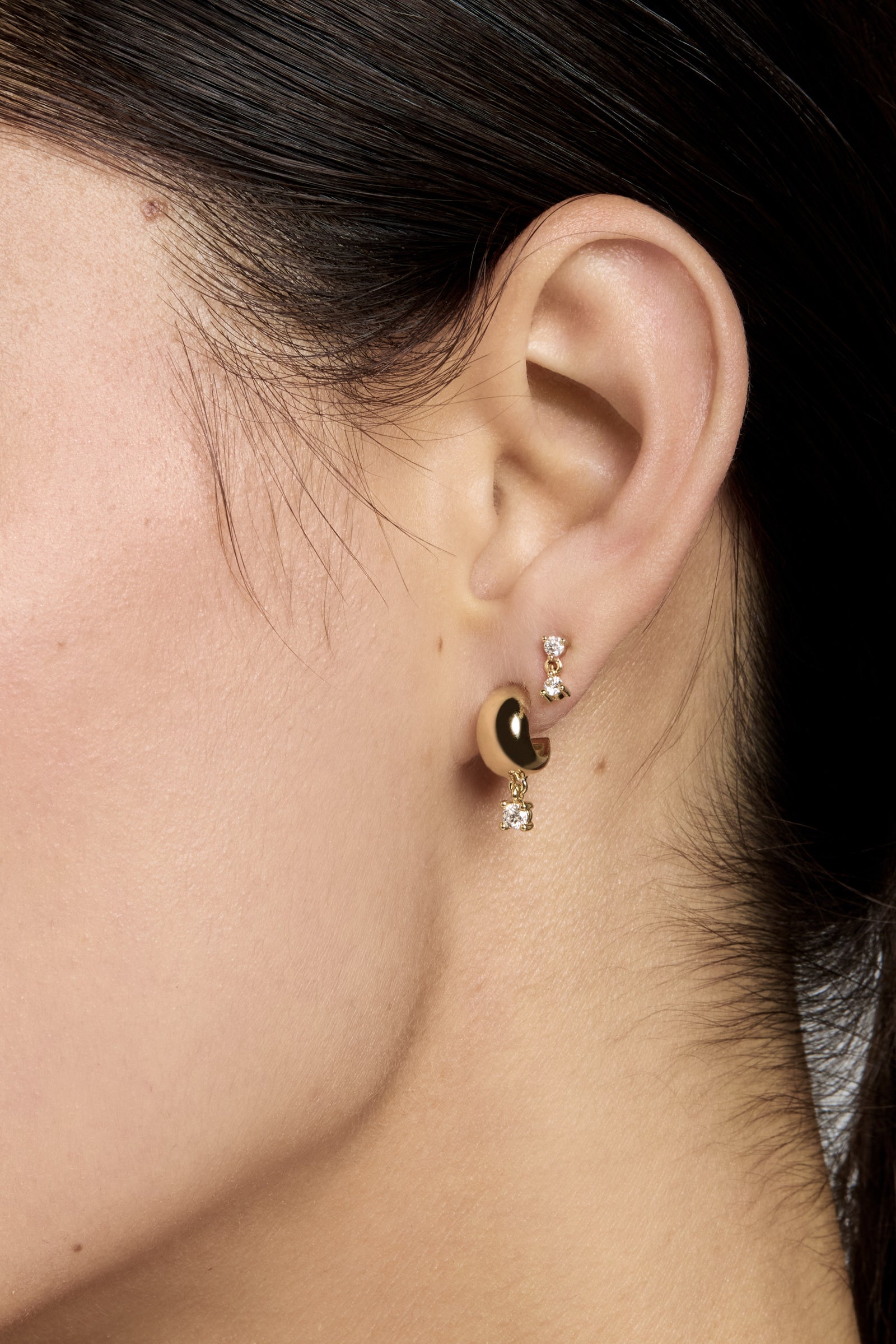 Small Blob Hoops with Round Diamond Drop | 9K Yellow Gold| Natasha Schweitzer