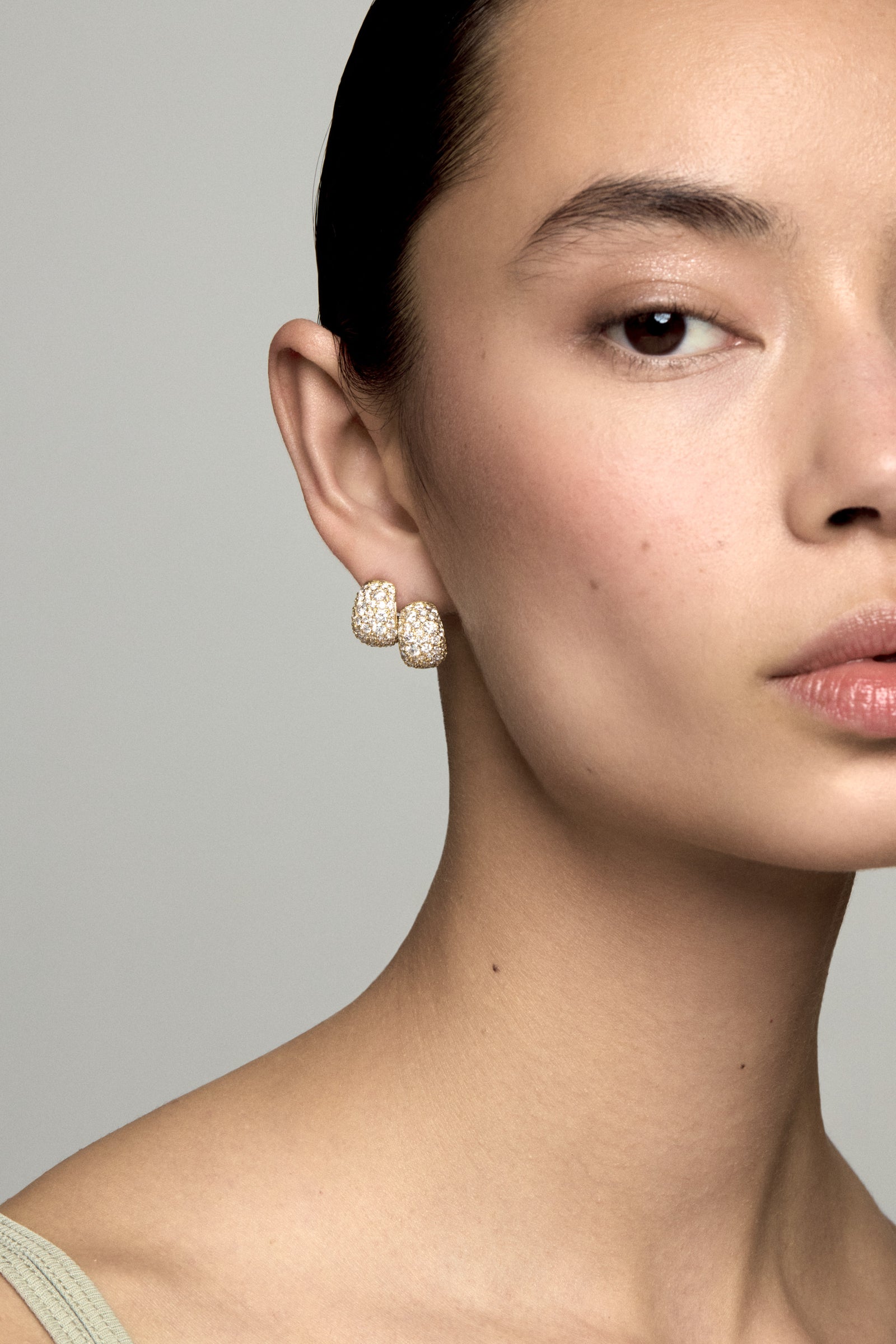 Pavé Diamond Medium Blob Hoops | 18K White Gold| Natasha Schweitzer