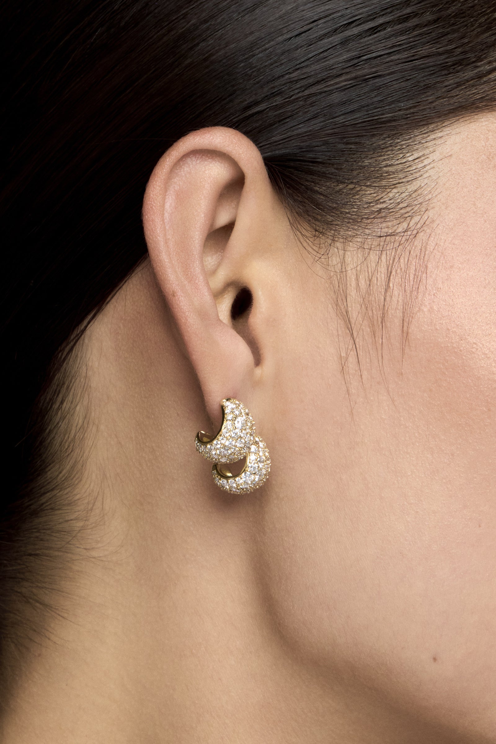 Pavé Diamond Medium Blob Hoops | 18K White Gold| Natasha Schweitzer