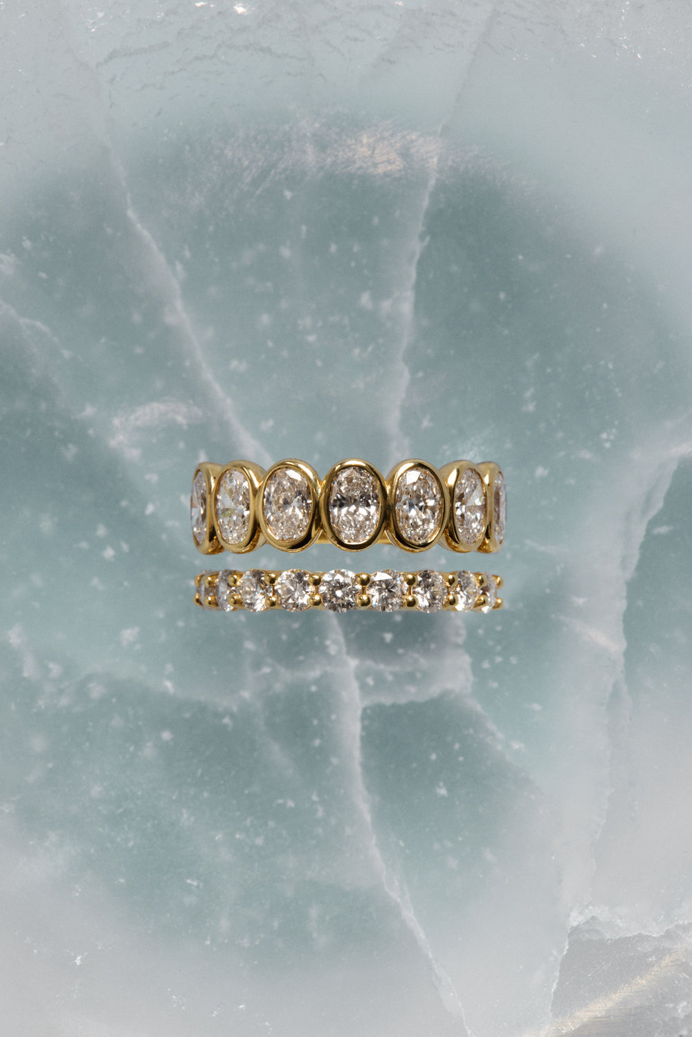 Oval Bezel Diamond Half Ring | Gold| Natasha Schweitzer