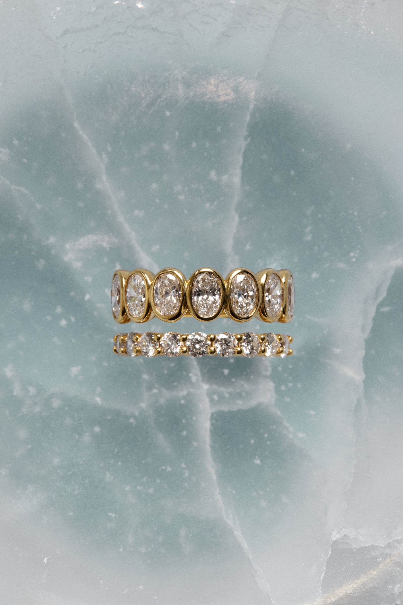 Oval Bezel Diamond Half Band | Gold| Natasha Schweitzer