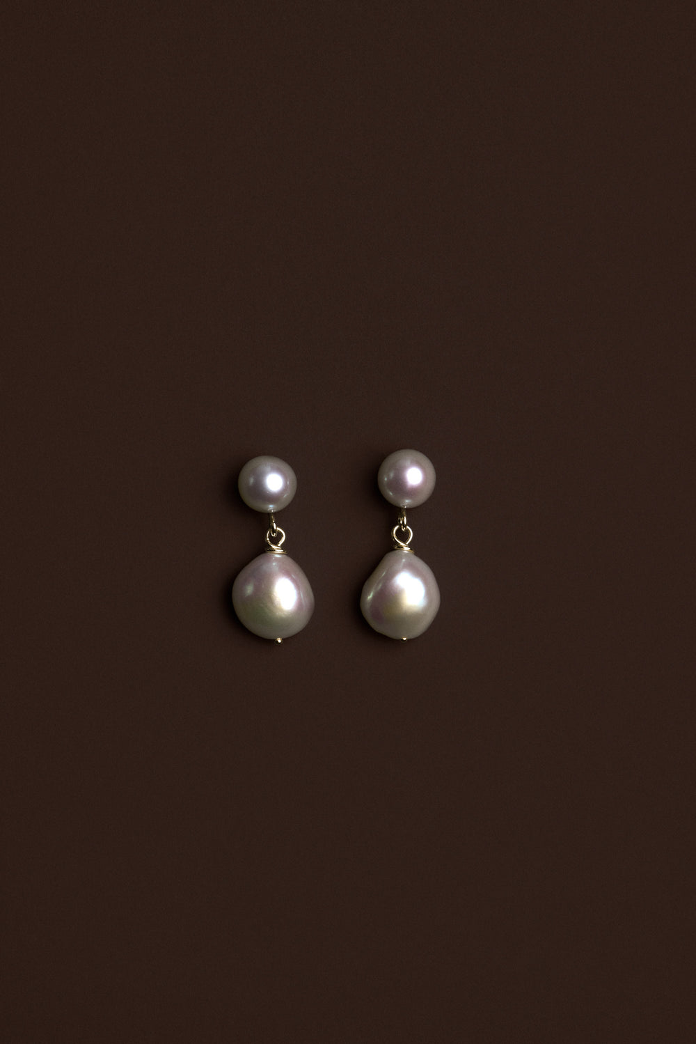 Double Pearl Drop Earrings | 9K Yellow Gold| Natasha Schweitzer