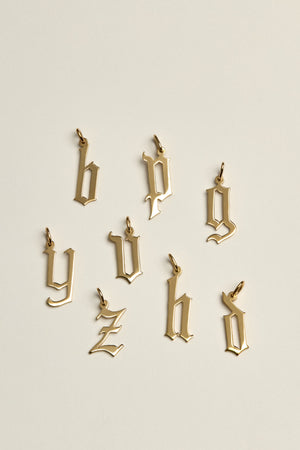Omega Loop Necklace with Large Gothic Letter | 9K Yellow Gold | Natasha Schweitzer
