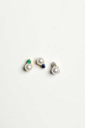 Diamond Pearl Duo Studs | 9K Yellow Gold | Natasha Schweitzer