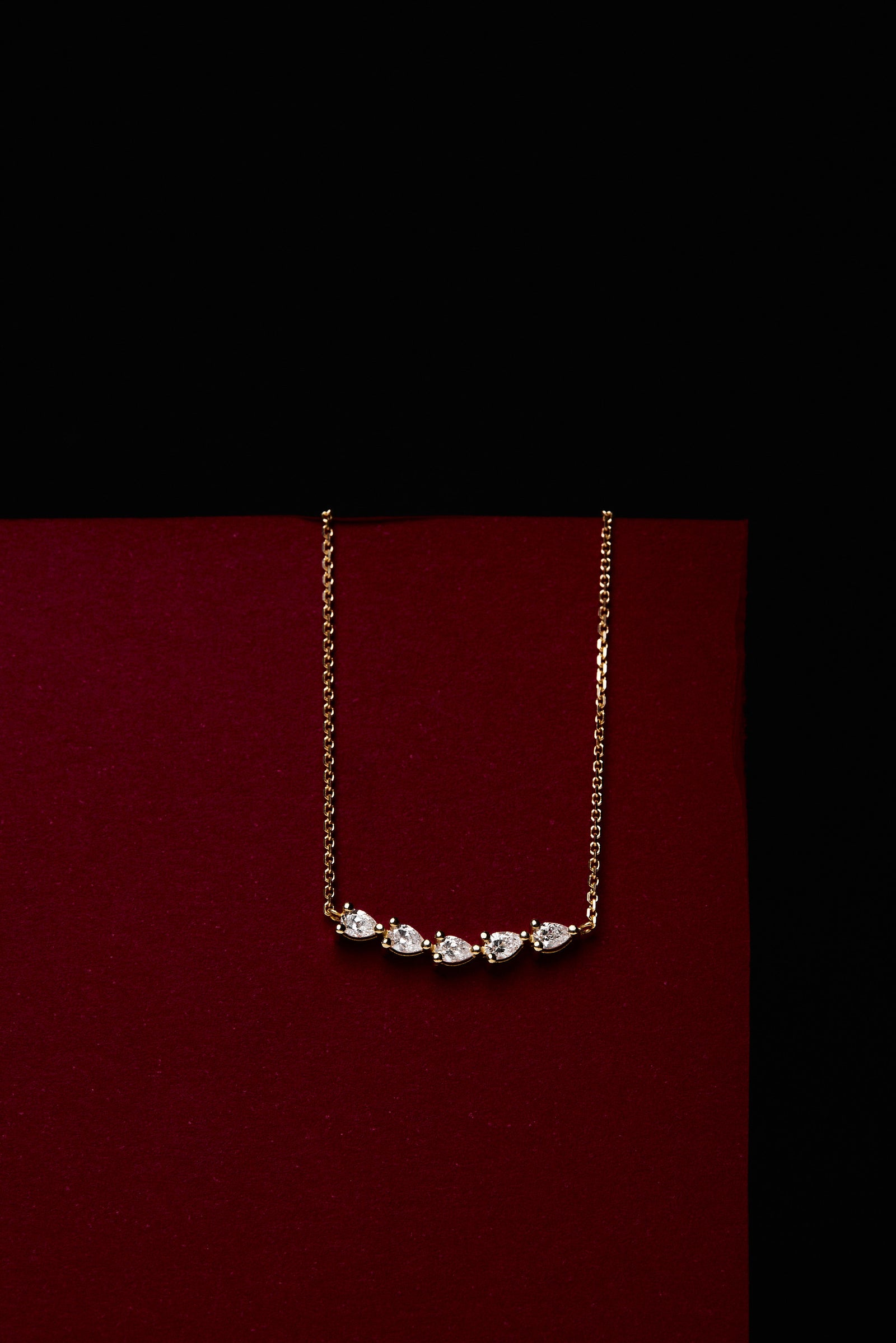 Curved Pear Diamond Bar Necklace | 18K Yellow Gold| Natasha Schweitzer