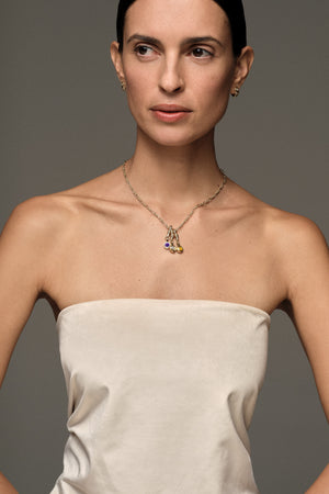 Roma Round Gemstone Pendant | White Gold, More Options Available | Natasha Schweitzer