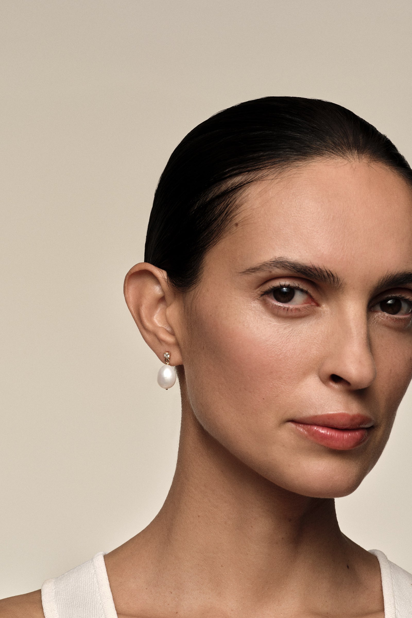 Diamond Pearl Drop Earrings | 9K White Gold| Natasha Schweitzer