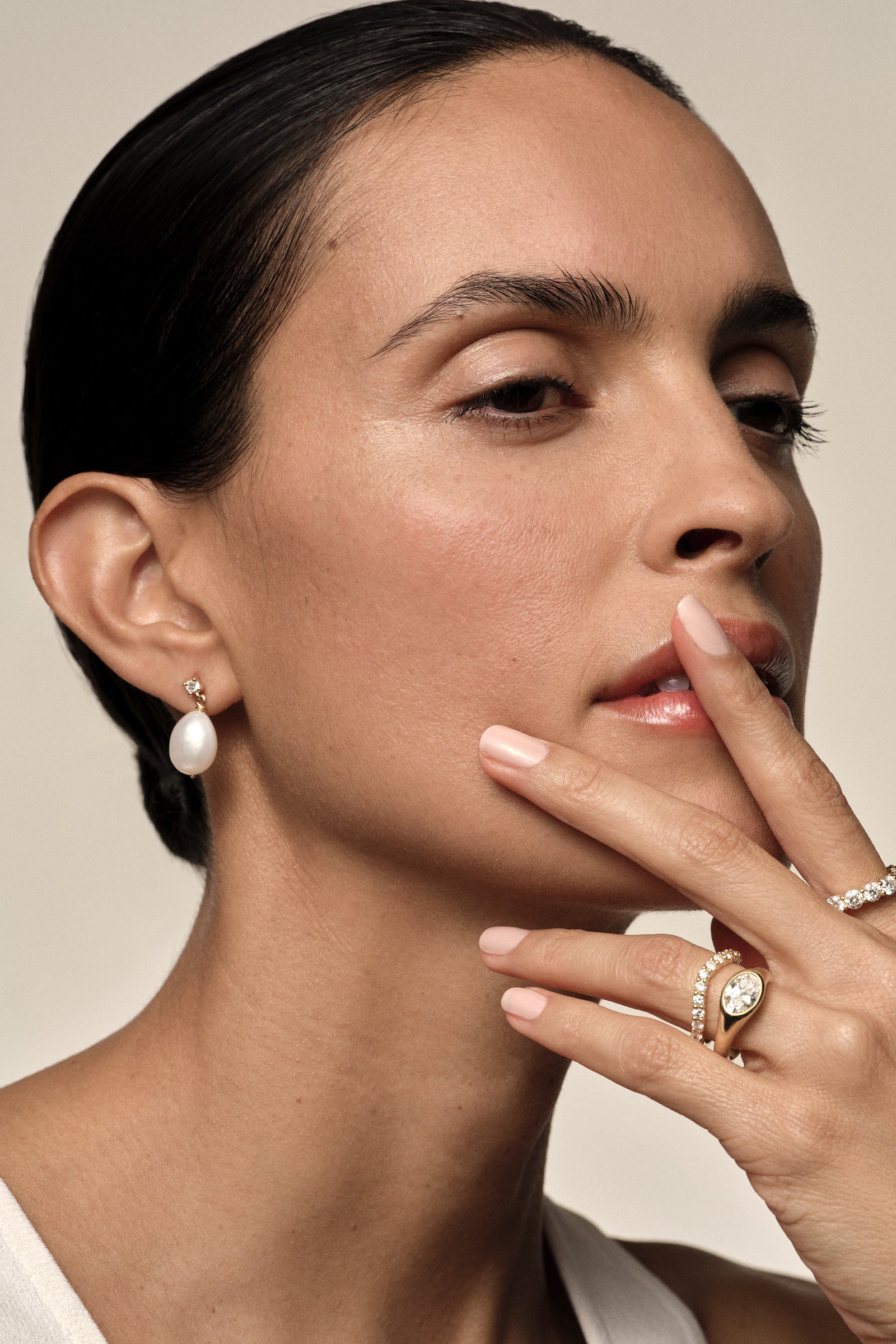 Diamond Pearl Drop Earrings | 9K Yellow Gold| Natasha Schweitzer