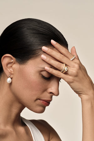 Diamond Pearl Drop Earrings | 9K Yellow Gold | Natasha Schweitzer