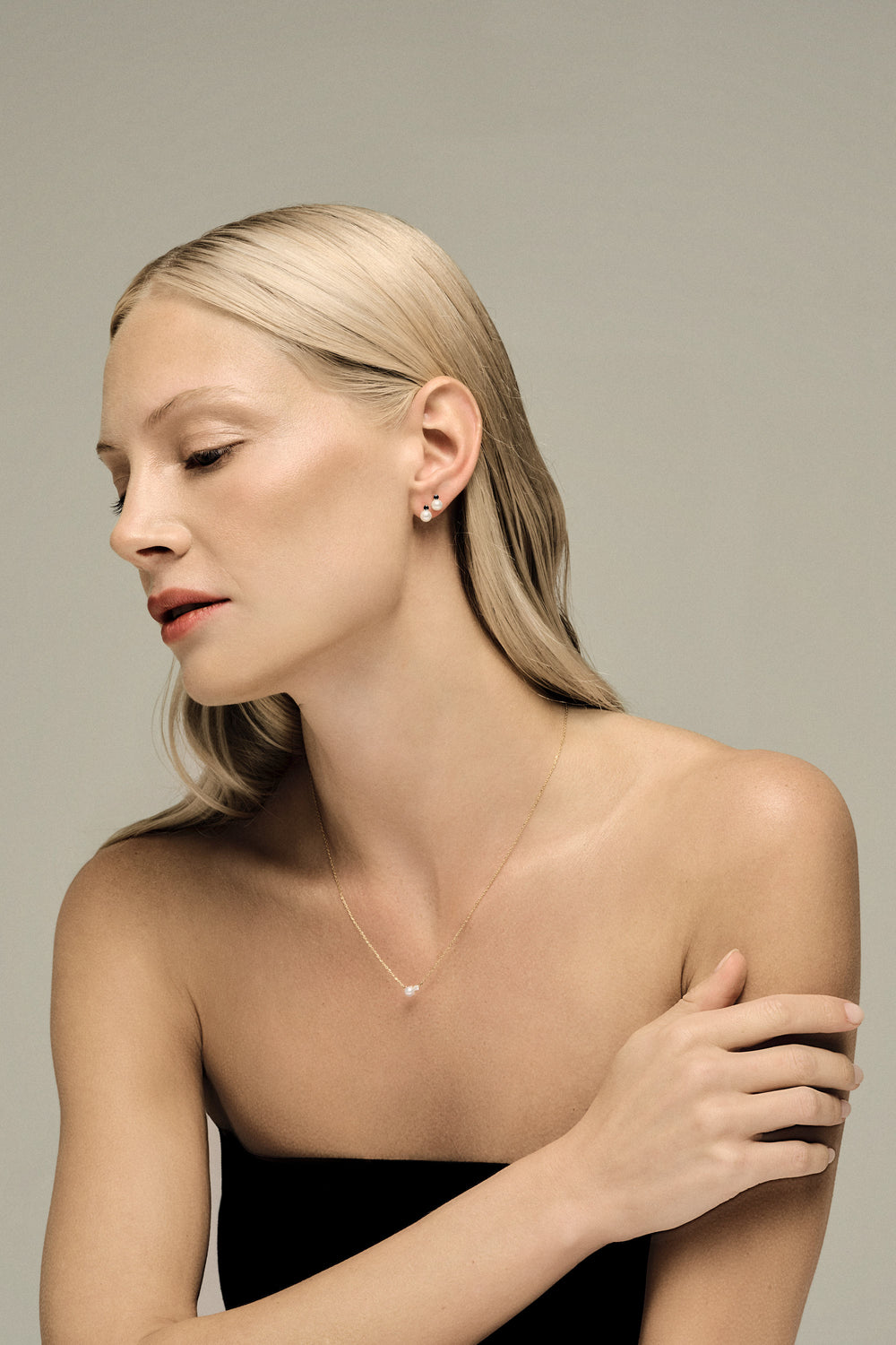Diamond Pearl Duo Necklace | 9K White Gold| Natasha Schweitzer
