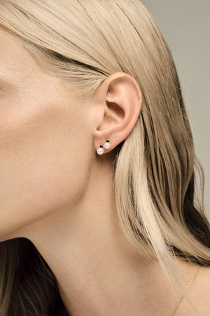 Emerald Pearl Duo Earrings | 9K Yellow Gold | Natasha Schweitzer