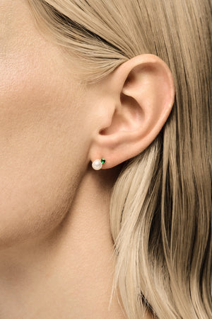 Emerald Pearl Duo Earrings | 9K Yellow Gold | Natasha Schweitzer