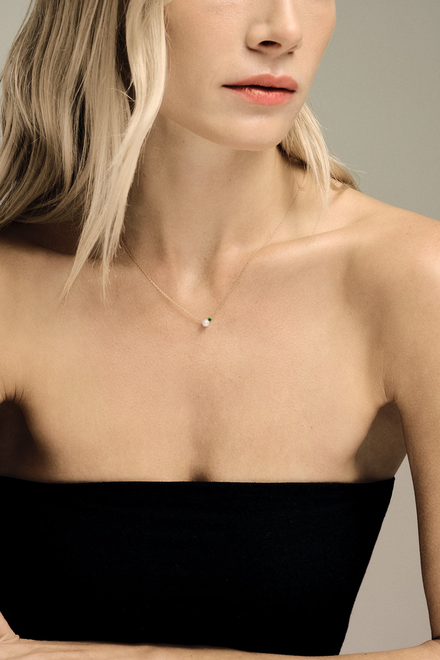 Emerald Pearl Duo Necklace | 9K Yellow Gold