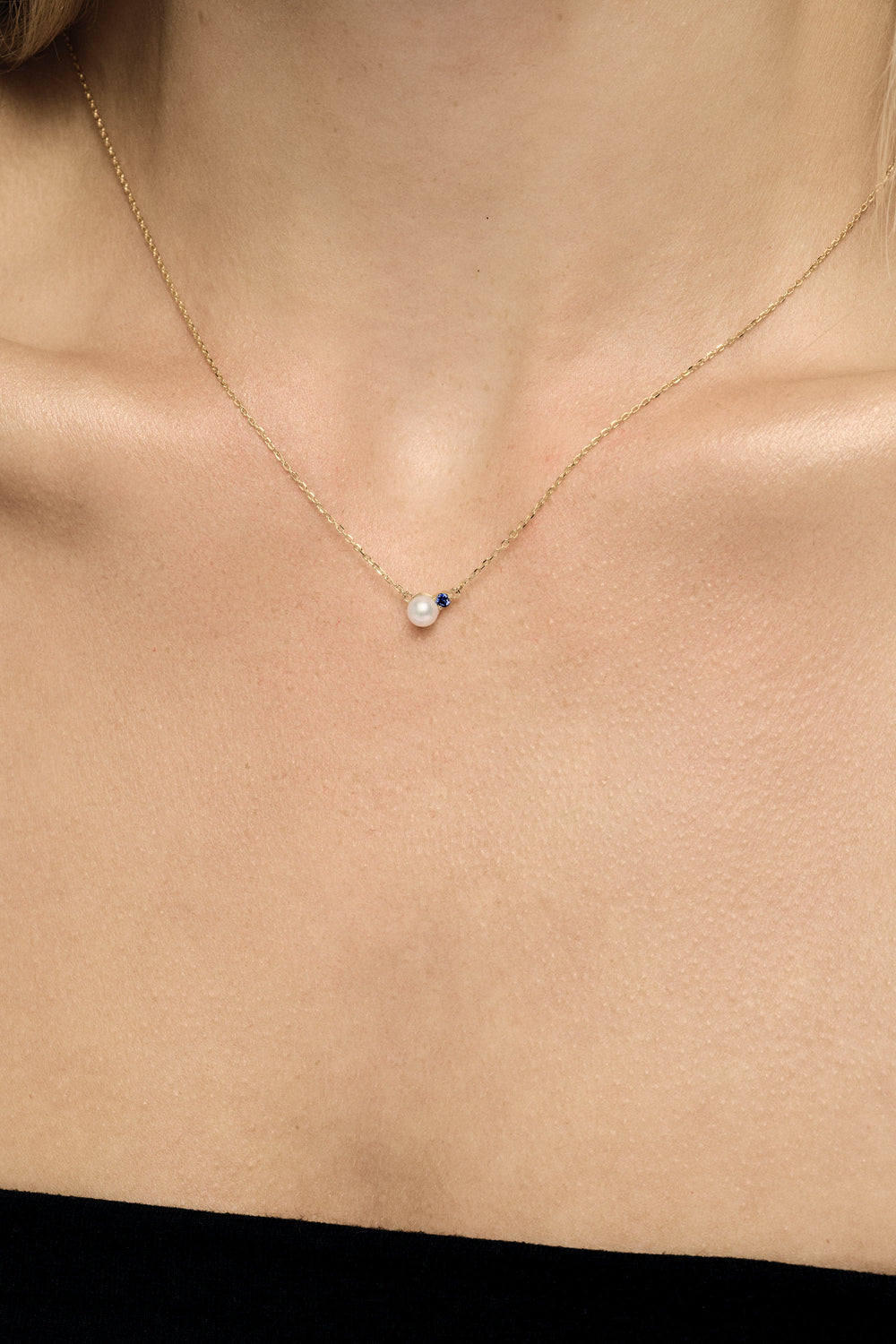 Sapphire Pearl Duo Necklace | 9K White Gold