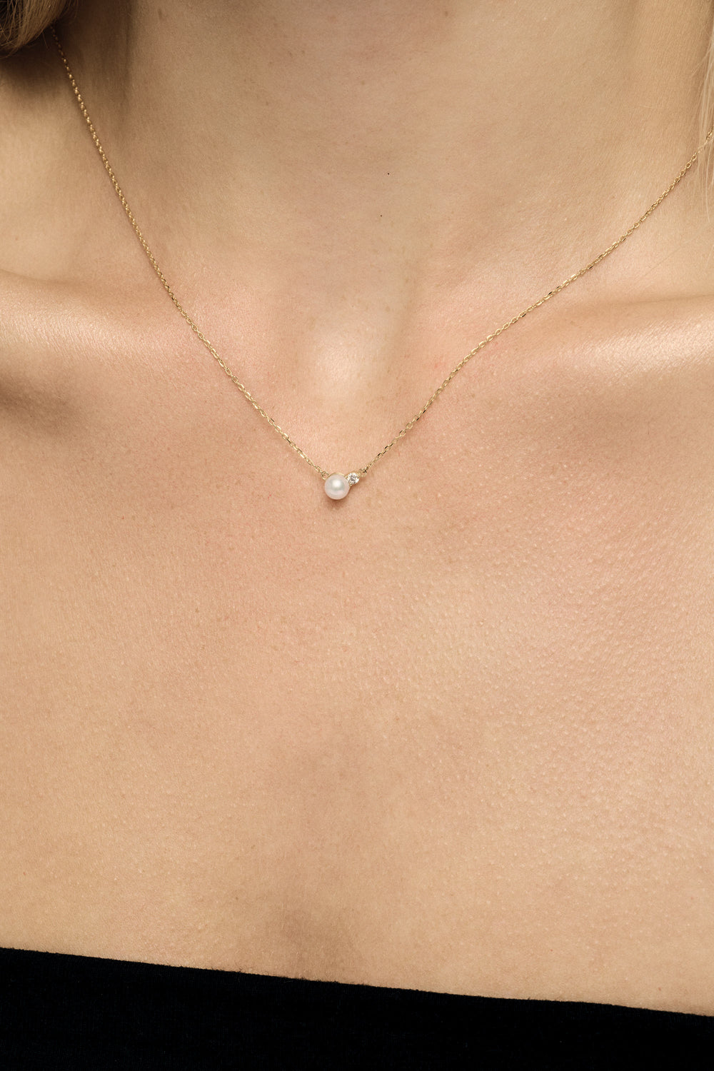 Diamond Pearl Duo Necklace | 9K Yellow Gold| Natasha Schweitzer