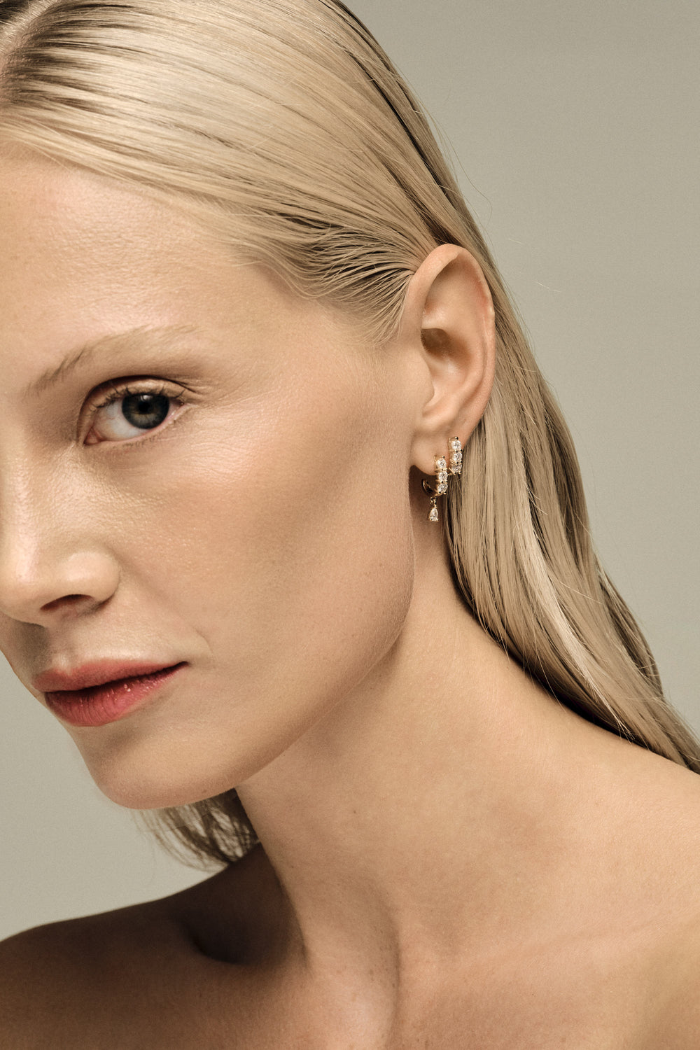 Diamond Georgie Hoops with Diamond Drop | 18K Yellow Gold| Natasha Schweitzer