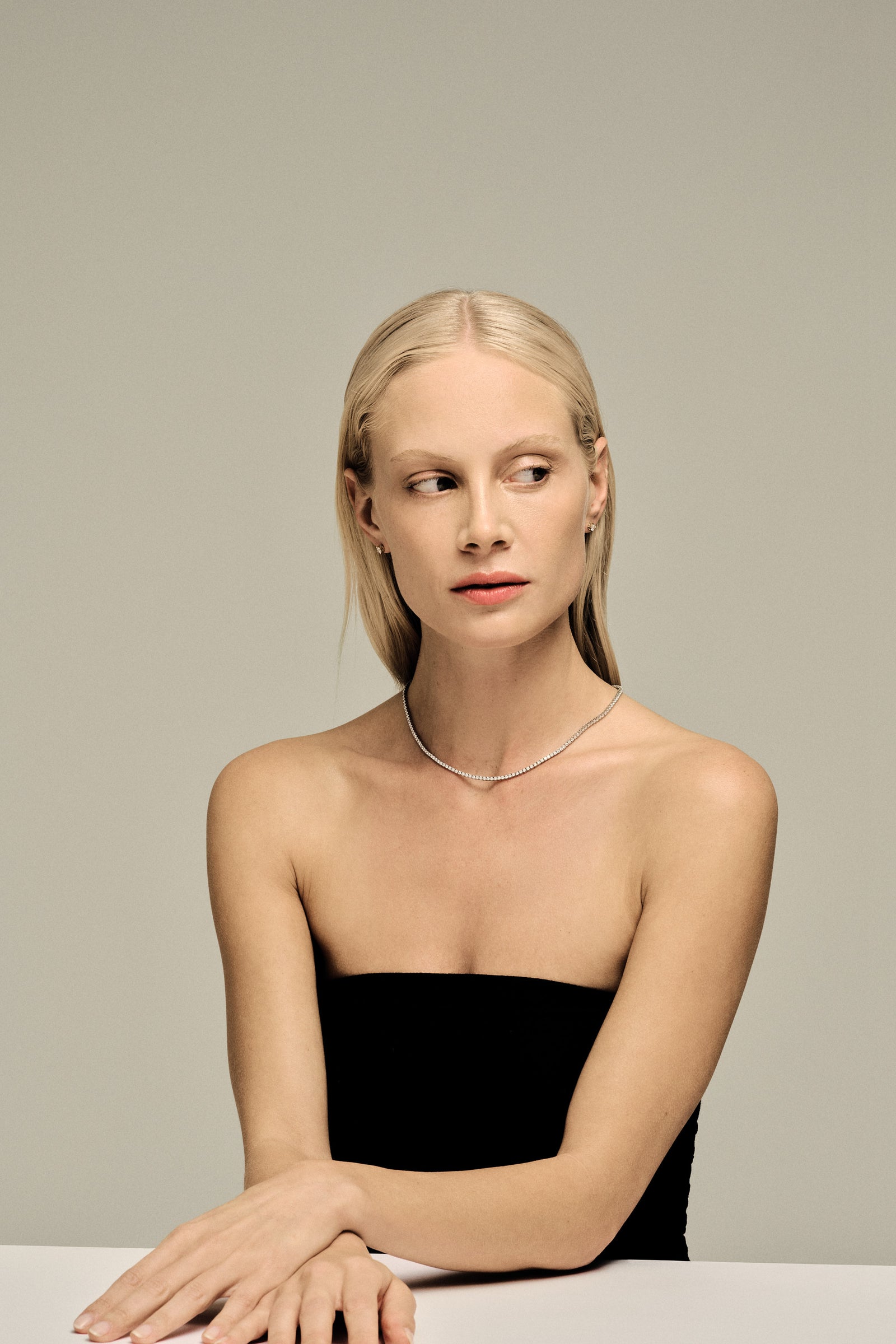 Small Tennis Necklace 0.02ct | 18K White Gold| Natasha Schweitzer