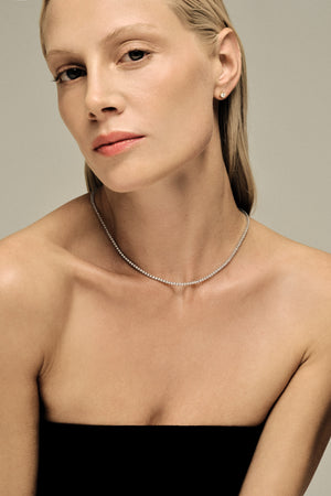 Small Tennis Necklace 0.02ct | 18K White Gold | Natasha Schweitzer