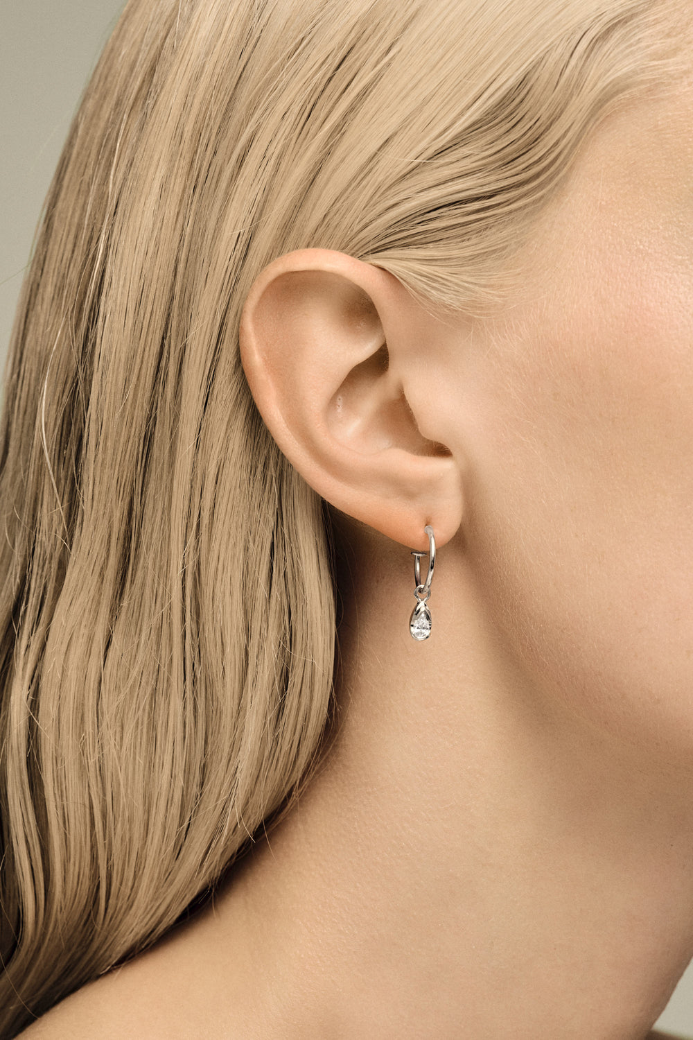 Mini Pear Diamond Hoops | 9K White Gold| Natasha Schweitzer