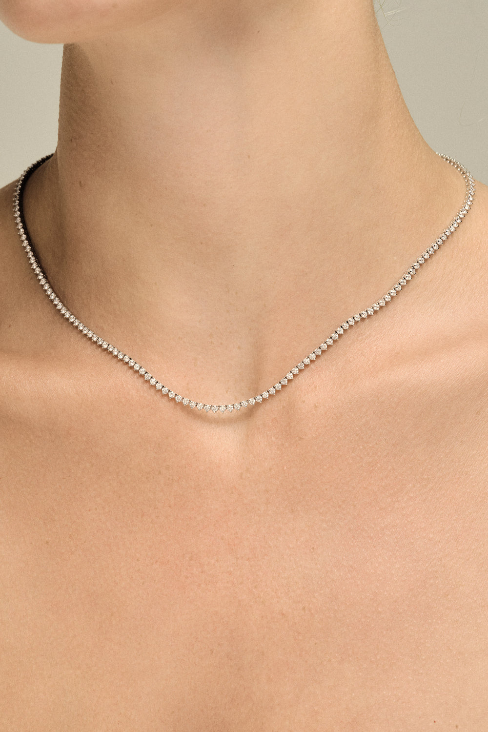 3 Claw Tennis Necklace | 18K White Gold| Natasha Schweitzer