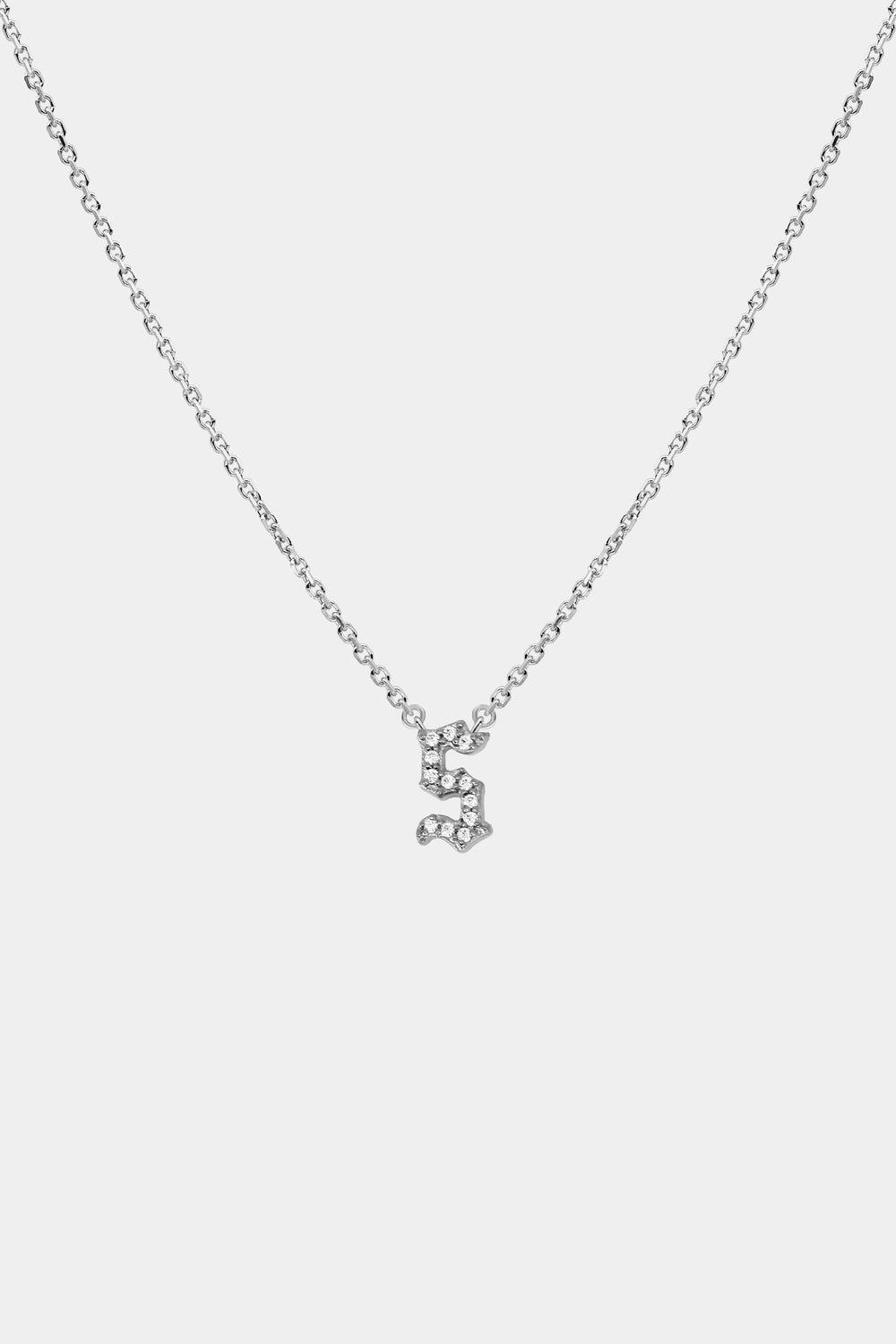 Diamond Gothic Letter Necklace | 18K White Gold