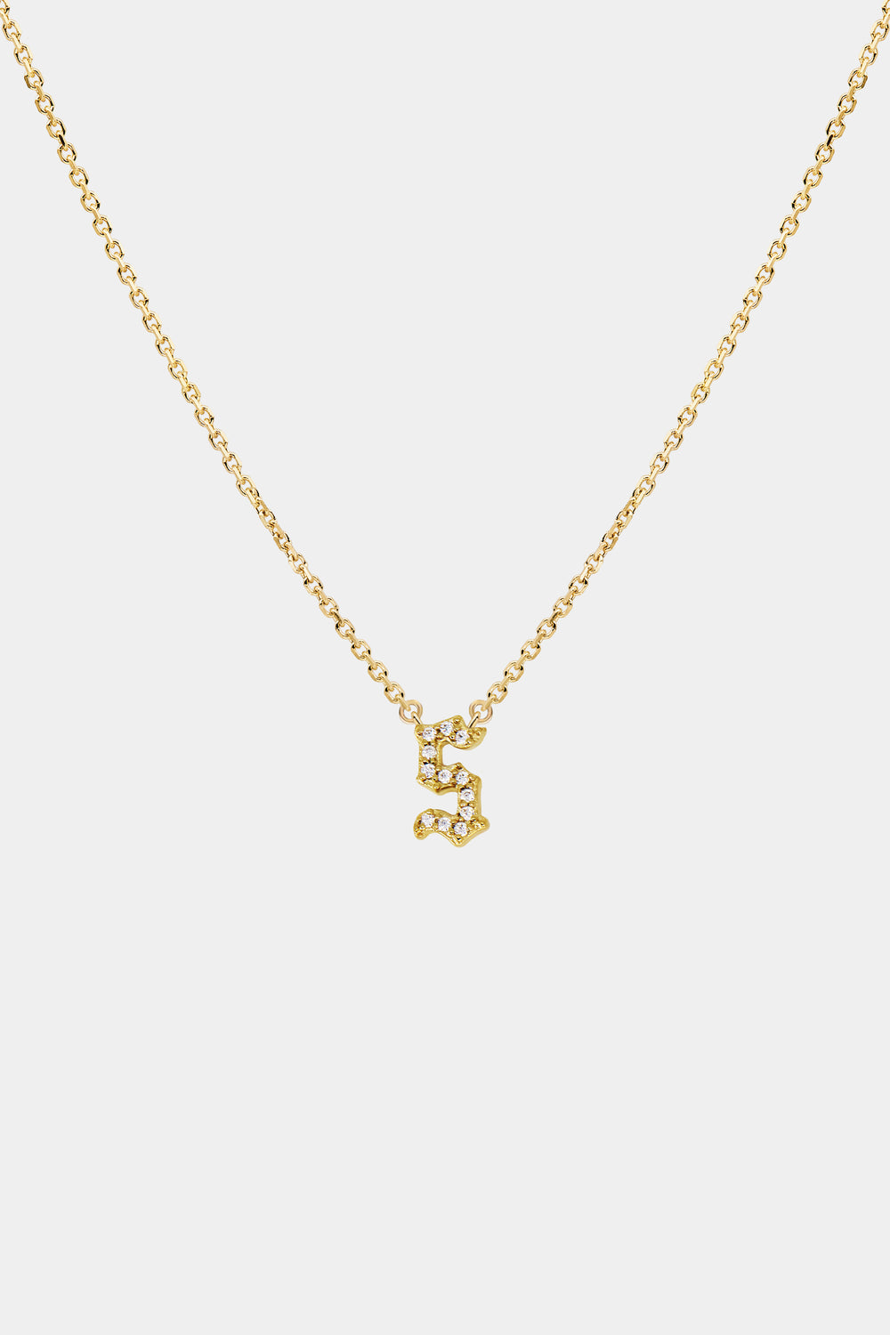Diamond Gothic Letter Necklace | 18K Yellow Gold