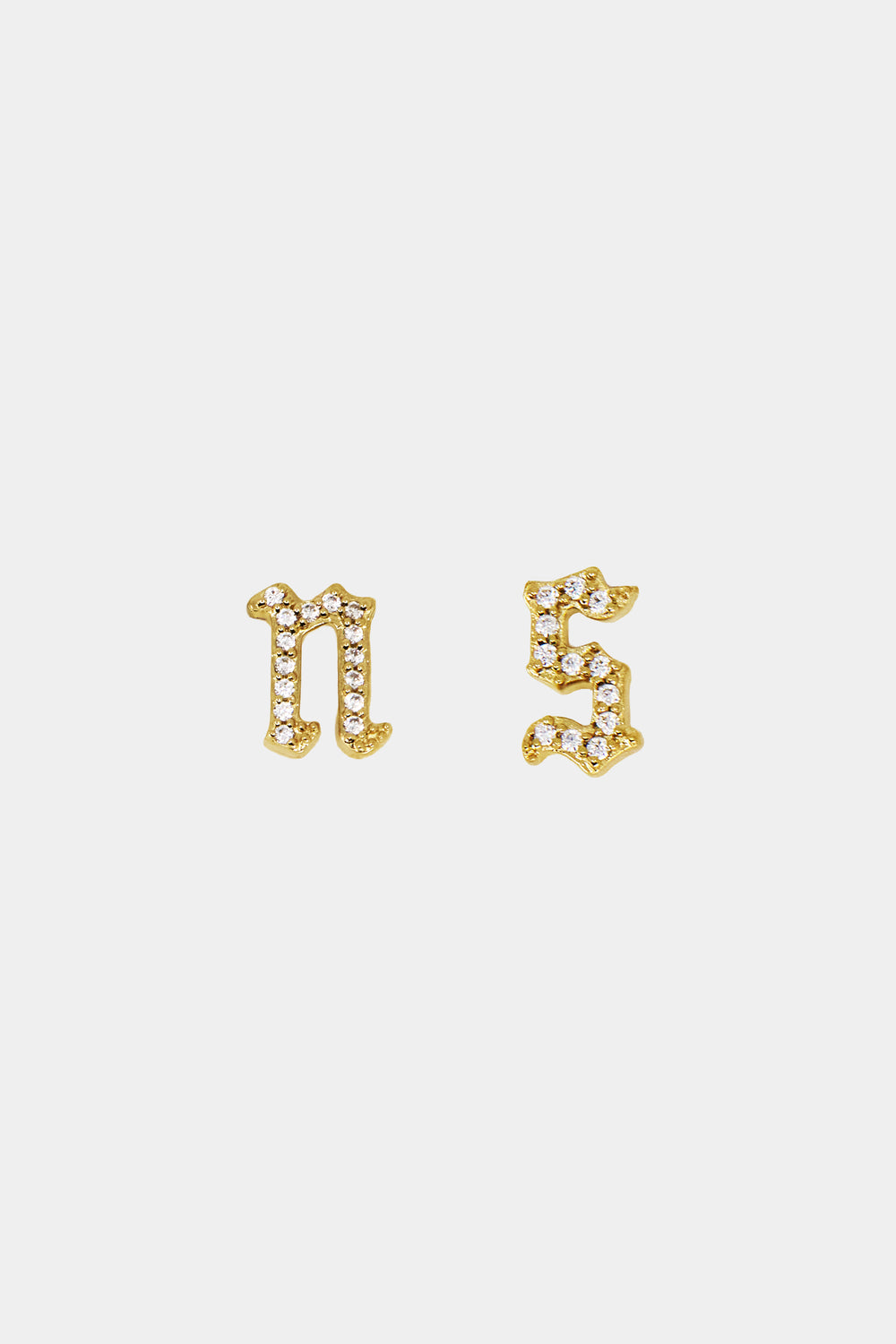 Diamond Gothic Letter Stud | 18K Yellow Gold| Natasha Schweitzer