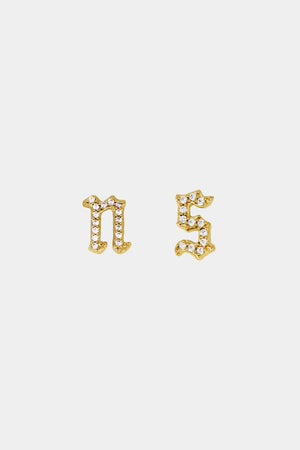 Diamond Gothic Letter Stud | 18K Yellow Gold | Natasha Schweitzer