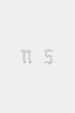Gothic Letter Stud | White Gold | Natasha Schweitzer