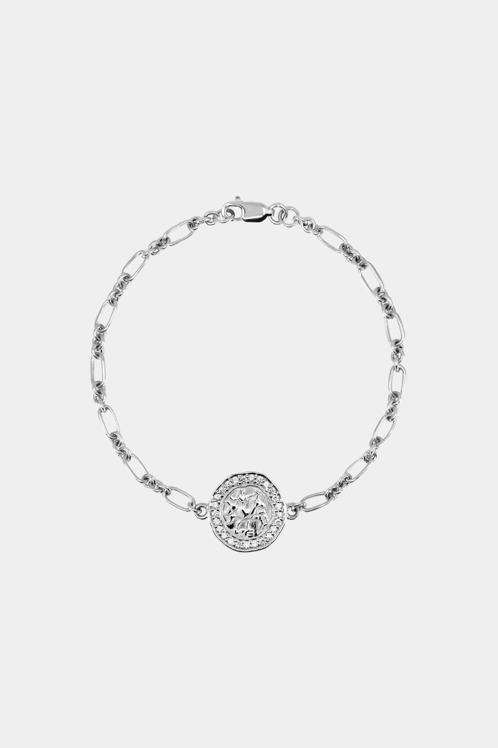 Mini Diamond Halo Warrior Coin Bracelet | 18K White Gold