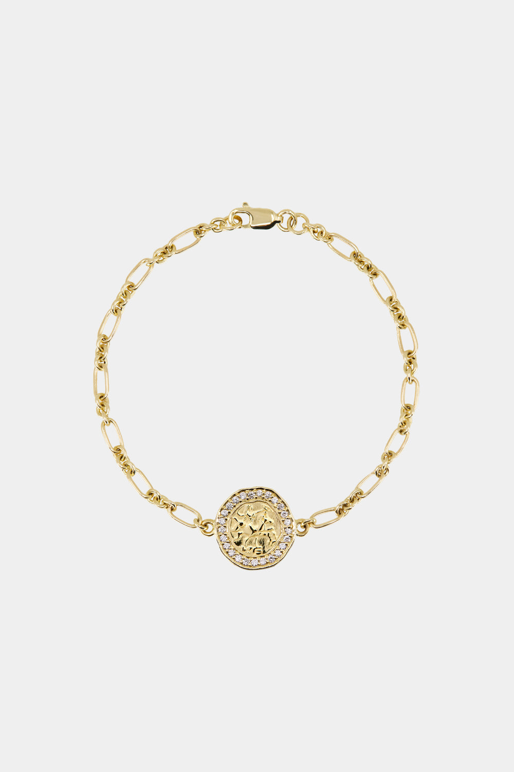 Mini Diamond Halo Warrior Coin Bracelet | 18K Yellow Gold
