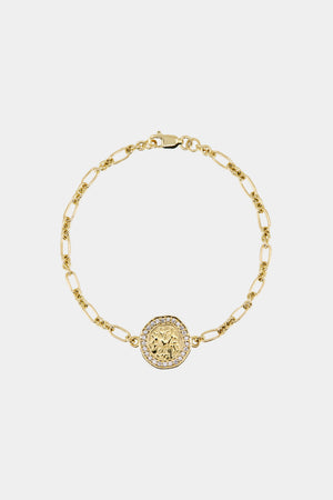 Mini Diamond Halo Warrior Coin Bracelet | 18K Yellow Gold | Natasha Schweitzer