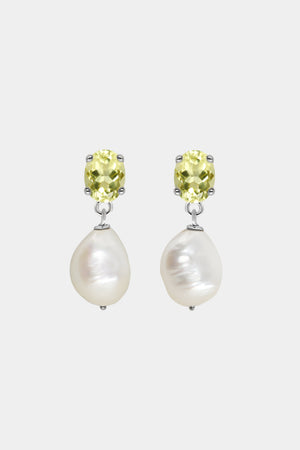 Oval Lemon Quartz Pearl Earrings | Silver | Natasha Schweitzer