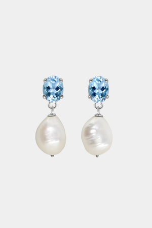 Oval Topaz Pearl Earrings | Silver | Natasha Schweitzer