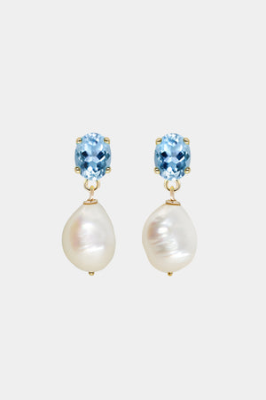 Oval Topaz Pearl Earrings | 9K Yellow Gold | Natasha Schweitzer