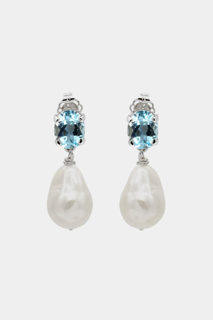 Oval Topaz Pearl Earrings | Silver | Natasha Schweitzer