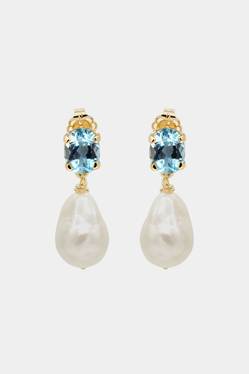 Oval Topaz Pearl Earrings | 9K Yellow Gold