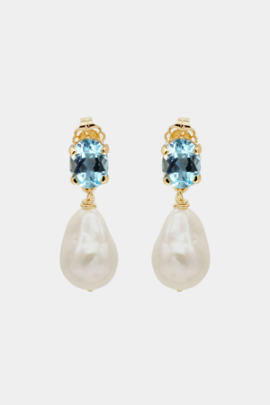 Oval Topaz Pearl Earrings | 9K Yellow Gold | Natasha Schweitzer