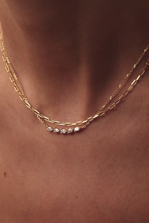 Curved Pear Diamond Bar Necklace | 18K Yellow Gold