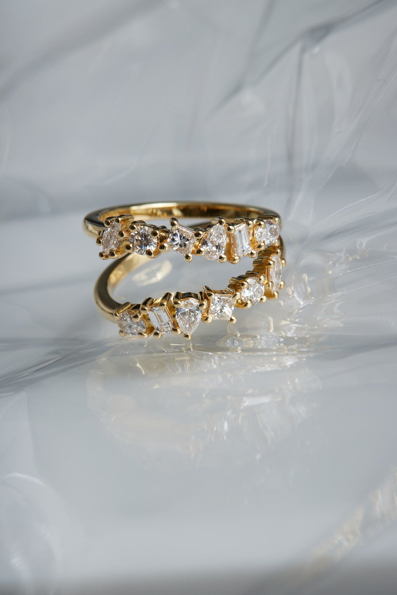 Double Band Scattered Diamond Ring | 18K Yellow Gold, (More Options Available)| Natasha Schweitzer