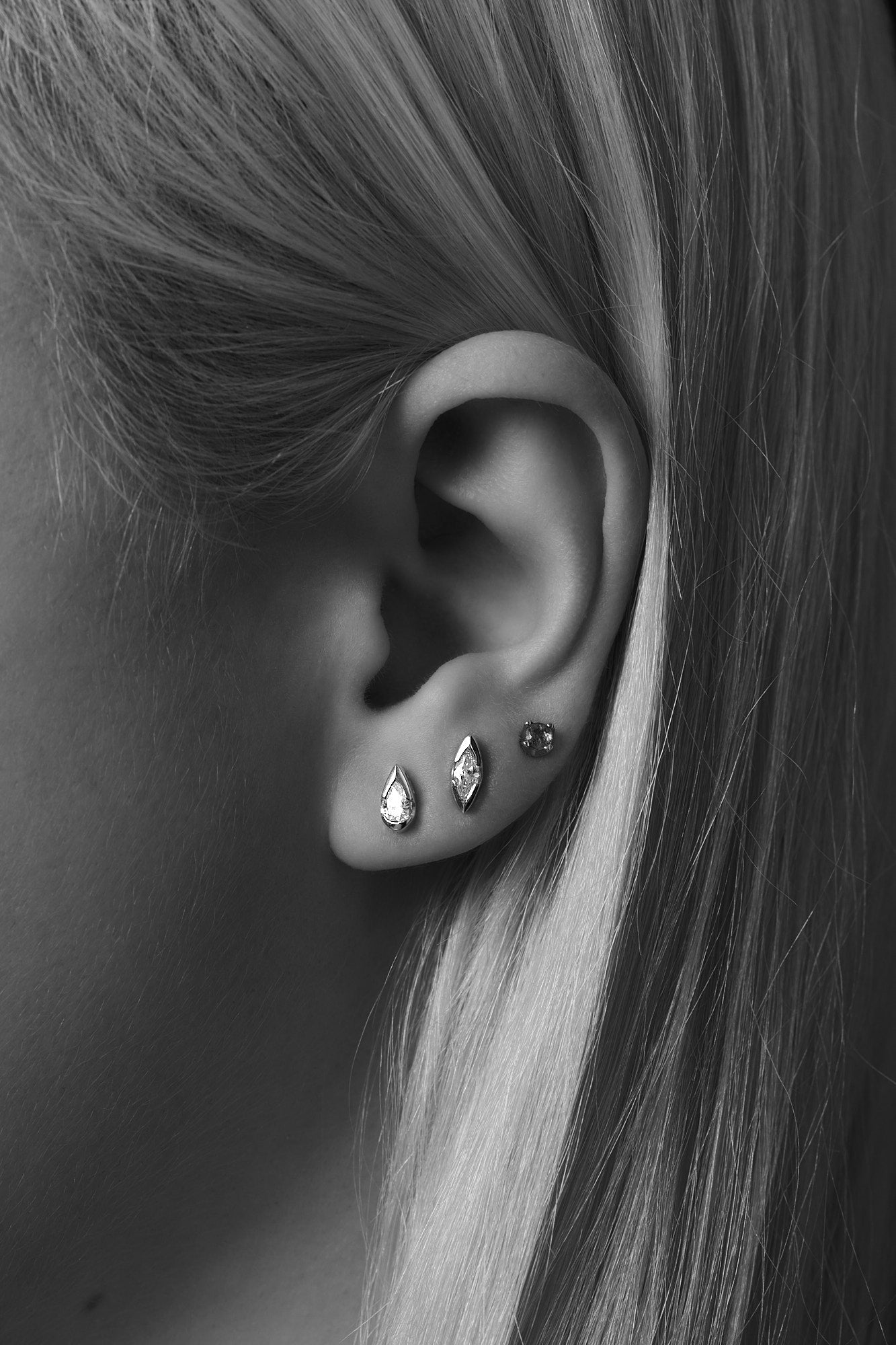 Mini Pear Diamond Studs | 18K White Gold