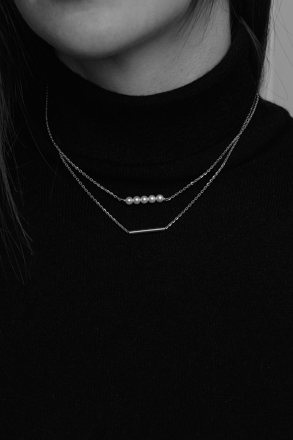 Pearl Bar Necklace | Silver