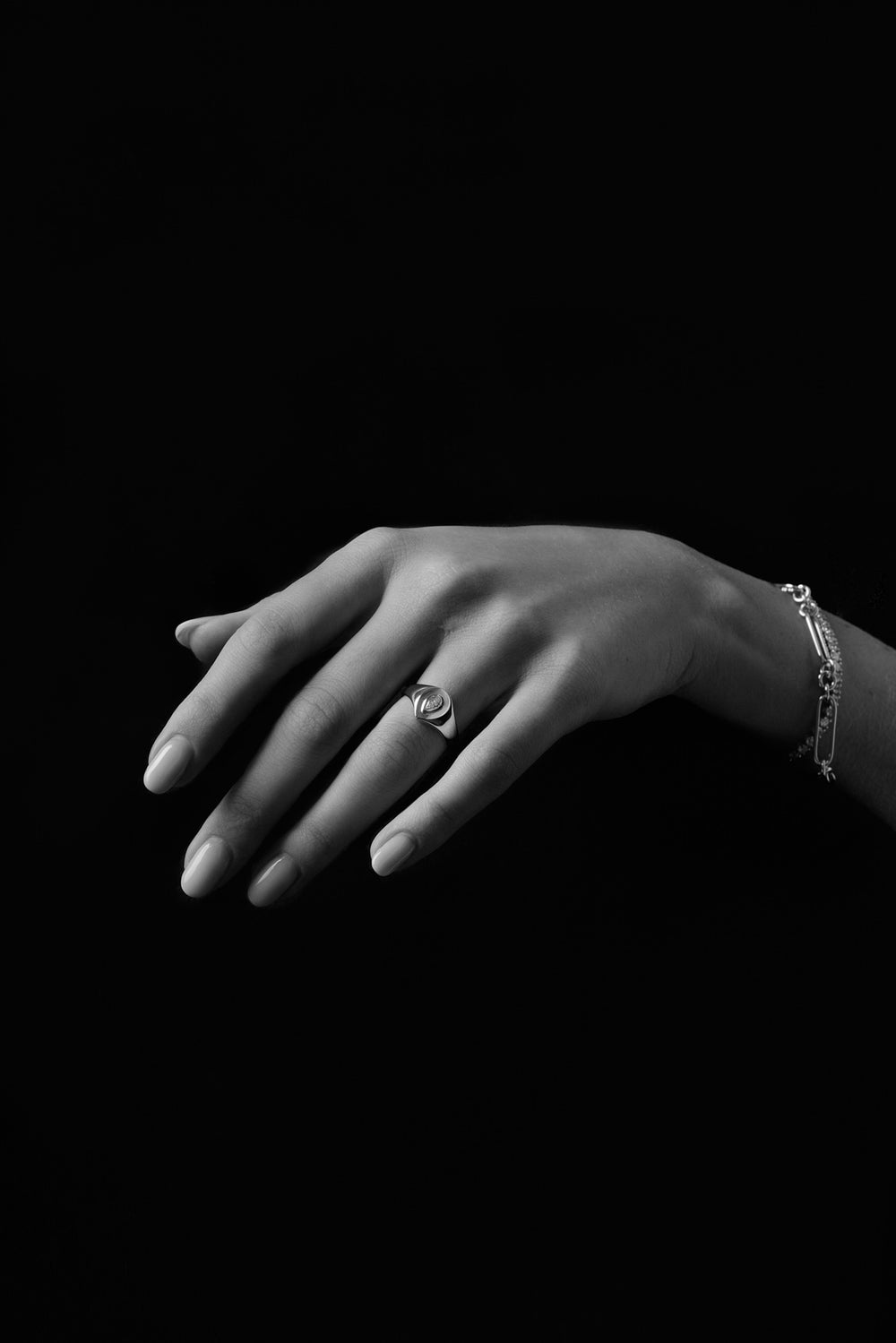 Pear Diamond Signet Ring | White Gold