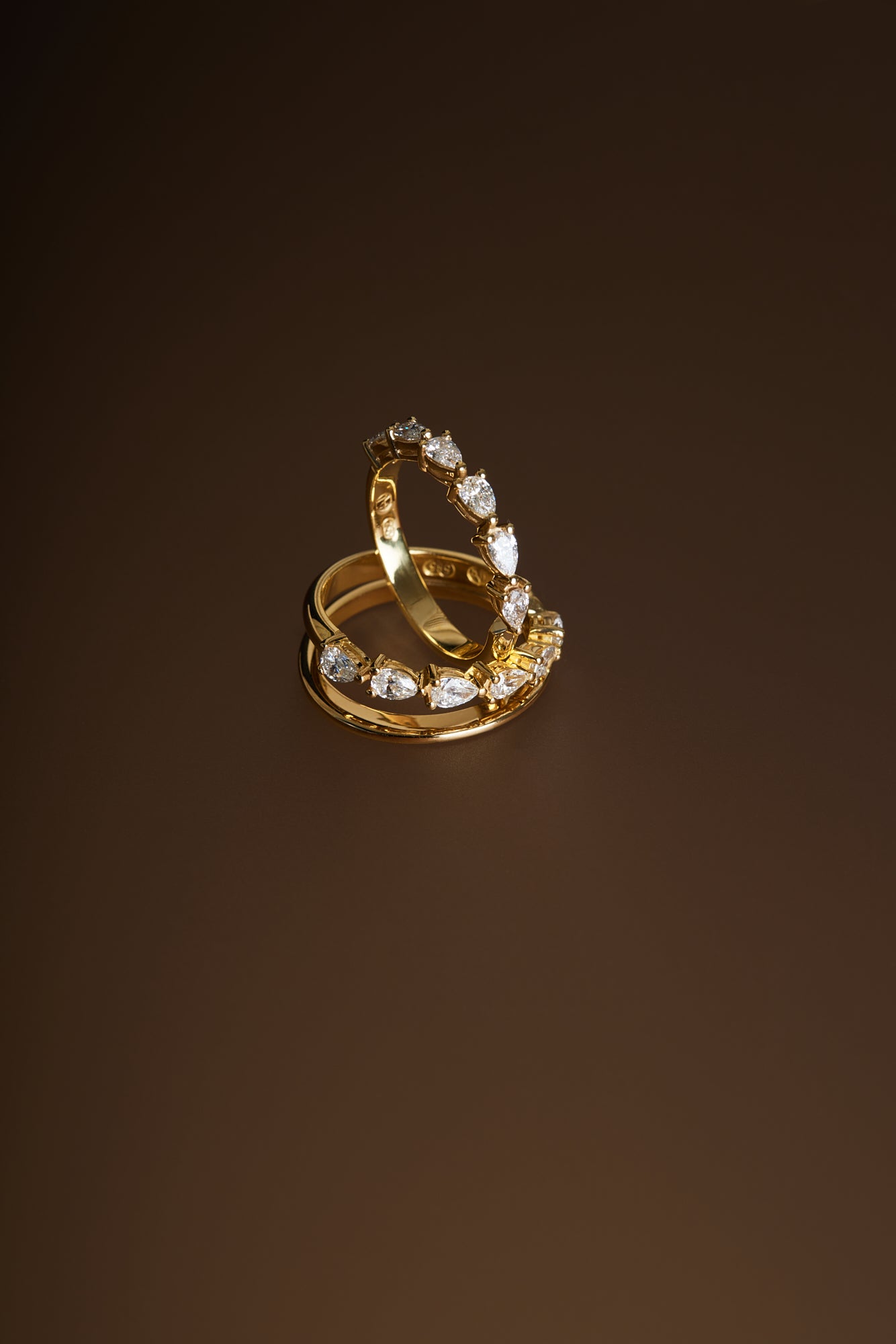Double Band Pear Diamond Ring | 18K Yellow Gold| Natasha Schweitzer
