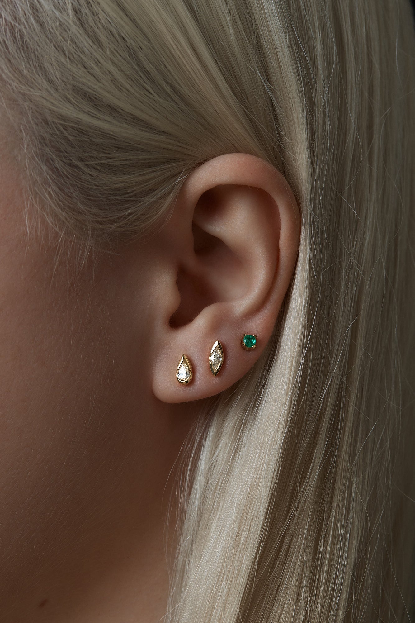 Mini Pear Diamond Studs | 18K Yellow Gold