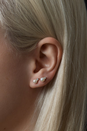 Diamond Pearl Duo Studs | 9K Yellow Gold | Natasha Schweitzer
