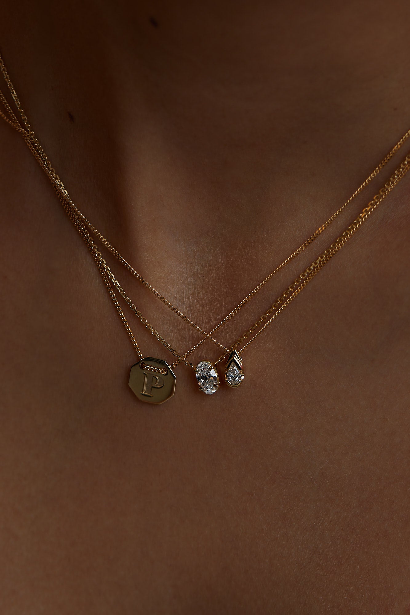 Mini Pear Diamond Necklace | 9K Yellow or Rose Gold| Natasha Schweitzer