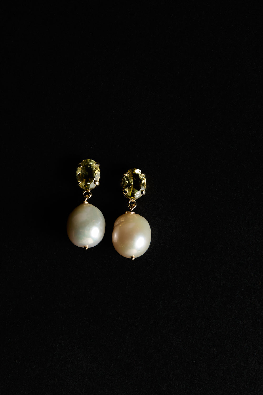 Oval Lemon Quartz Pearl Earrings | 9K Yellow Gold| Natasha Schweitzer