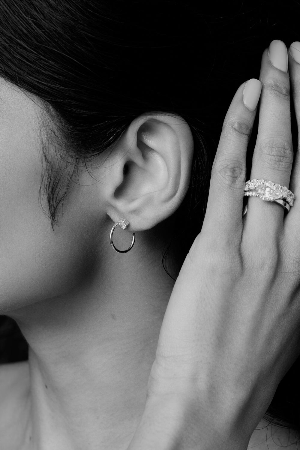Mini Lara Oval Diamond Hoop Earrings | 18K White Gold| Natasha Schweitzer