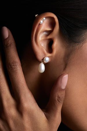 Double Pearl Drop Earrings | 9K Yellow Gold | Natasha Schweitzer
